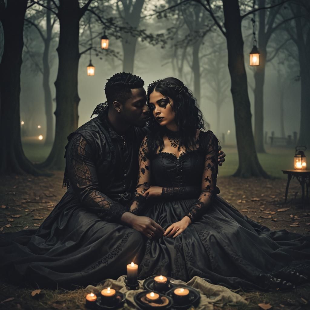 Gothic Picnic: A Romantic Goth Realism Scene
