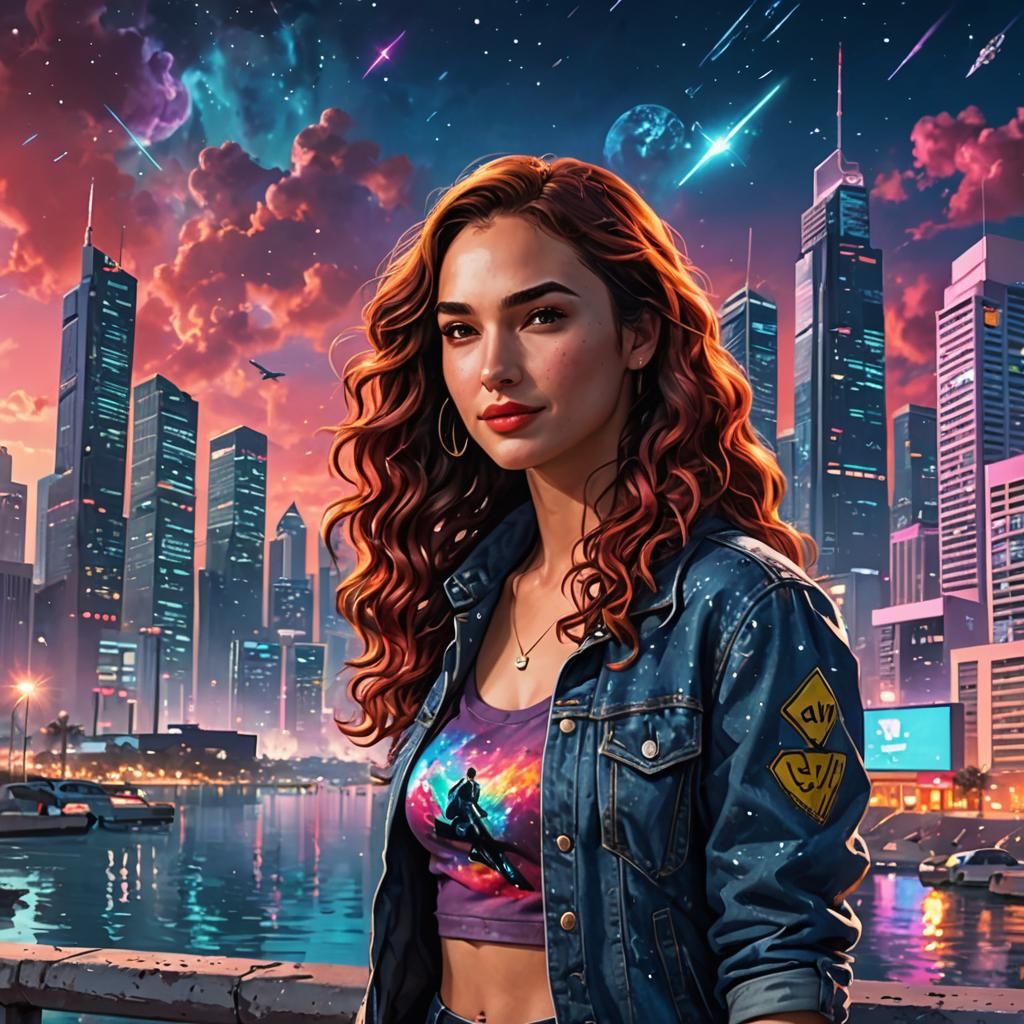 Cyberpunk City Scene with Galaxy Top in GTA Style