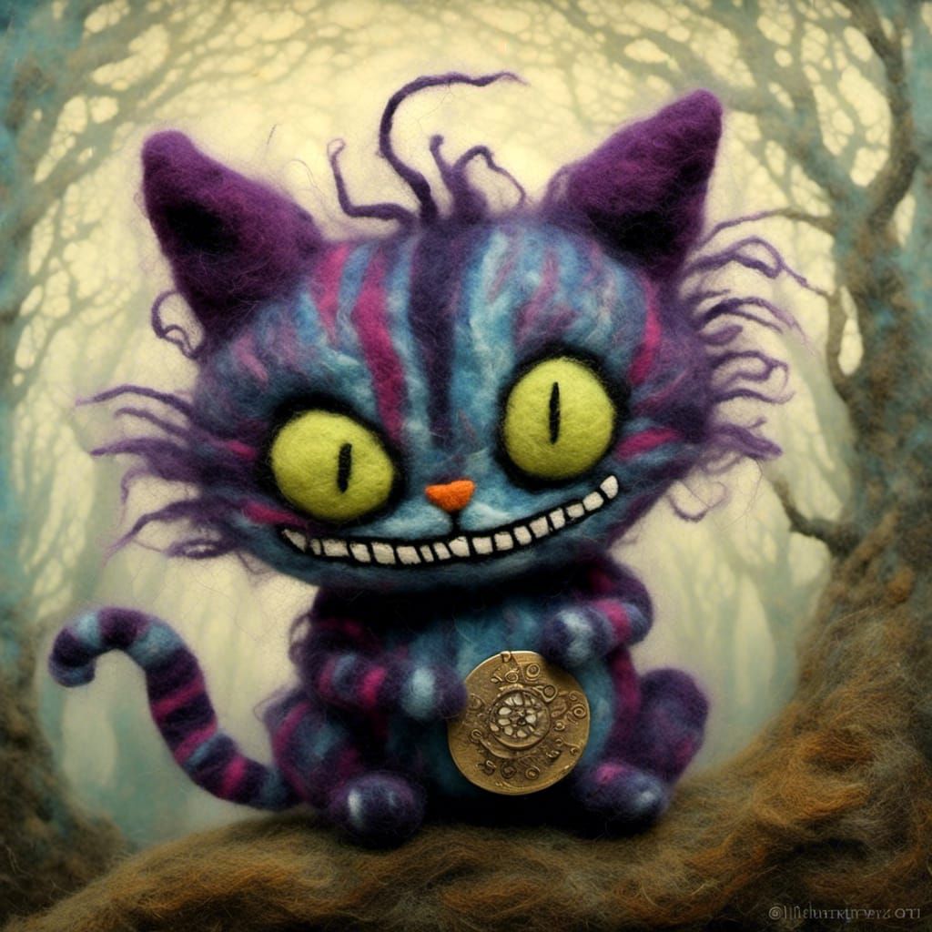 Needle-Felted Cheshire Cat in Zombie Land