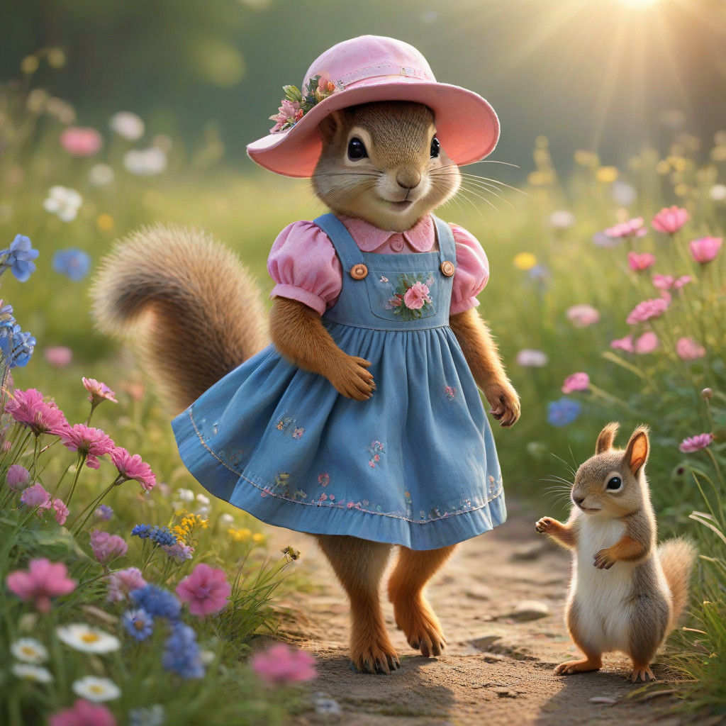 Whimsical Summer Meadow Encounter in Impressionist Style