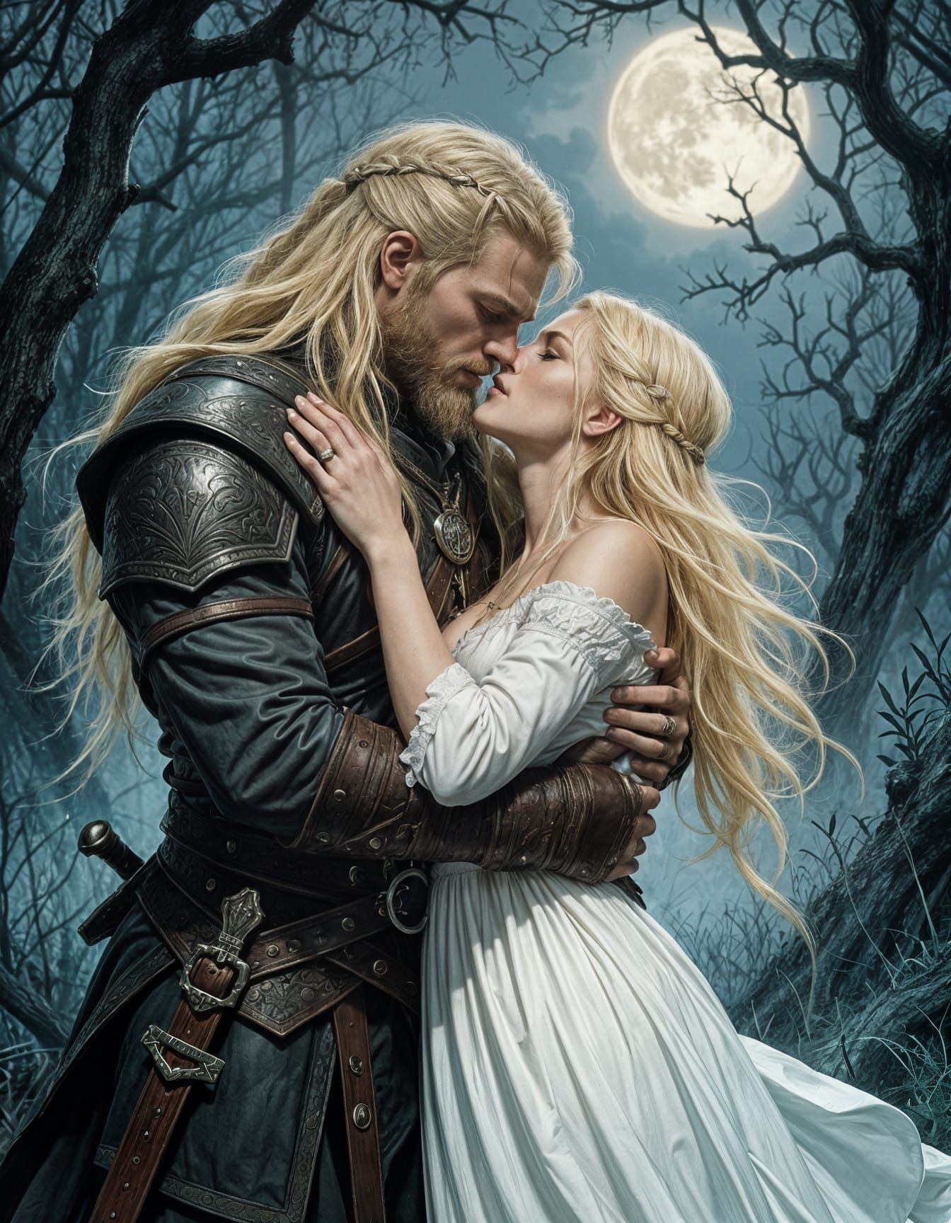 Viking Vampire Embrace in Louisiana Dark Woods