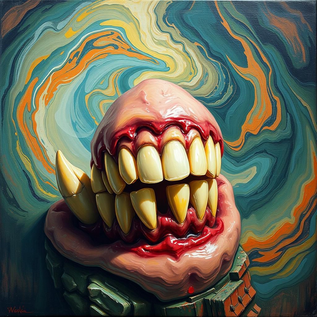 Abstract Teeth Dreamscape in Oil on Canvas