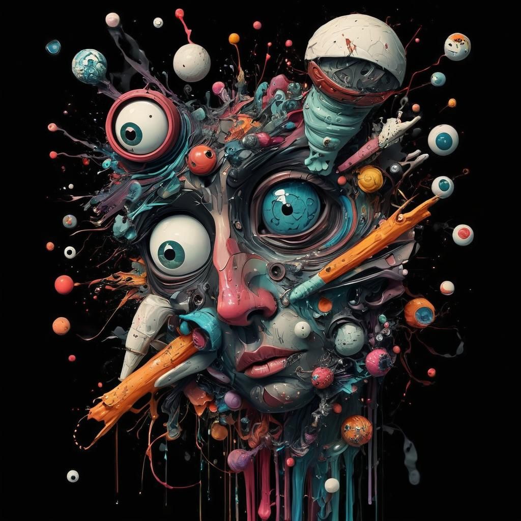 Surreal Anime Artwork with Chaotic Colors and Abstract Forms