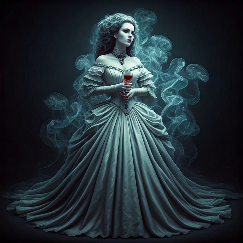 Ethereal Vampire in Gothic Dress, Surreal Art