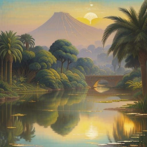 Majestic Ancient Mesopotamian Landscape in Romantic Style