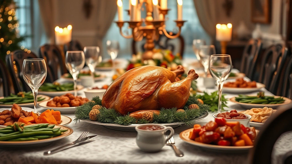 Sumptuous Christmas Dinner Table with Turkey and Candles