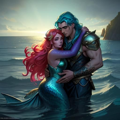 Mermaid Rescues King in Cove: Hyperrealistic Concept Art