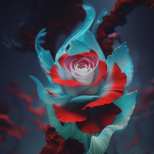 Cyan Flaming Rose in Lava: Digital Art
