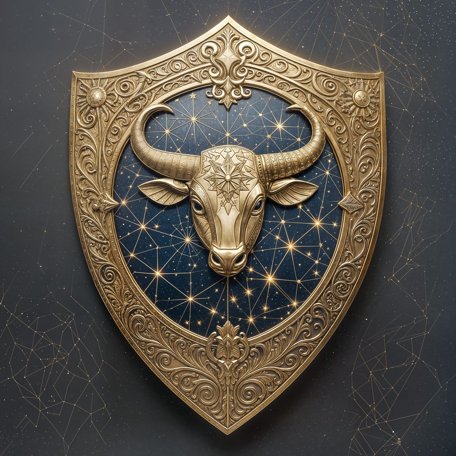 Taurus Constellation Embossed on Art Nouveau Kite Shield