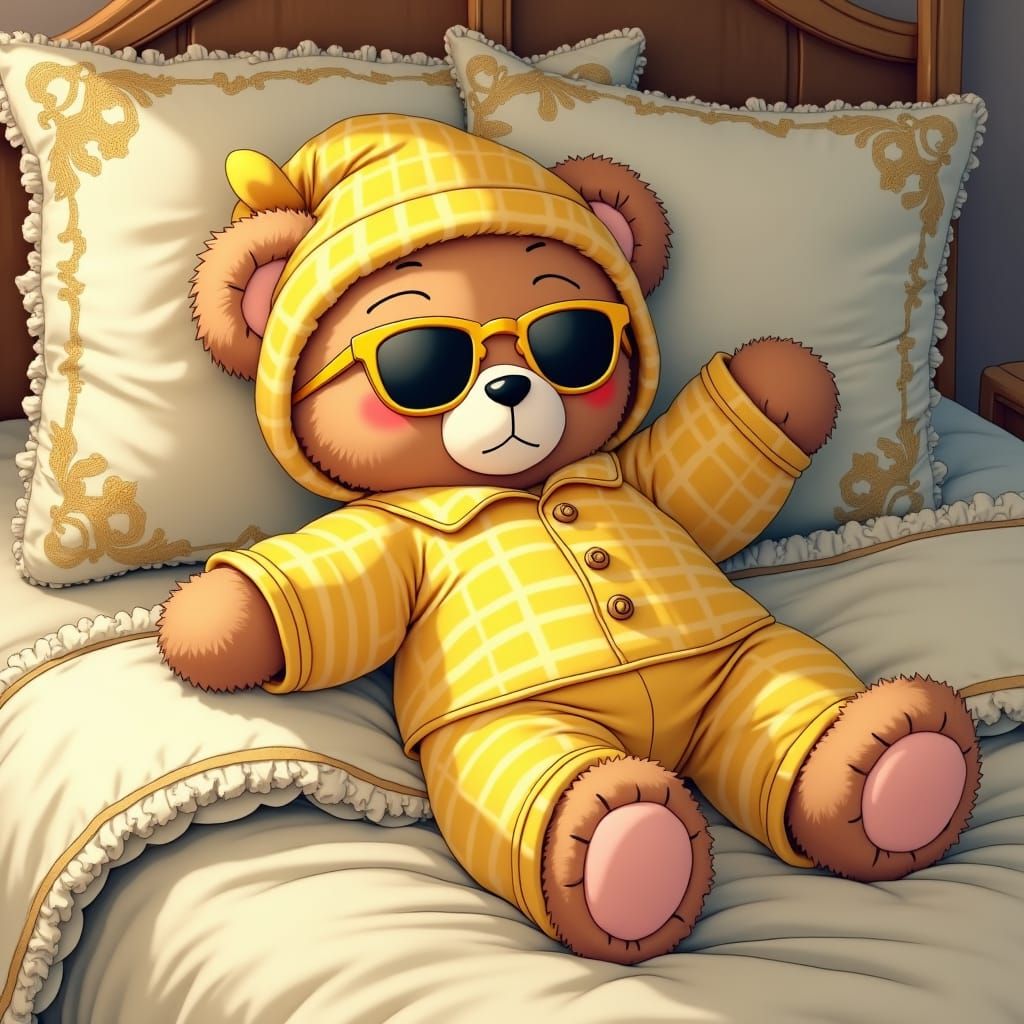 Teddy Bear in Pajamas, Anime-Inspired Digital Art