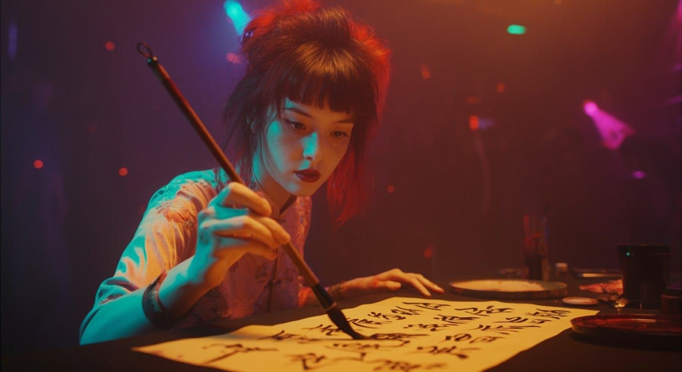 Calligraphy Rave: Ethereal Fusion of Art and Music