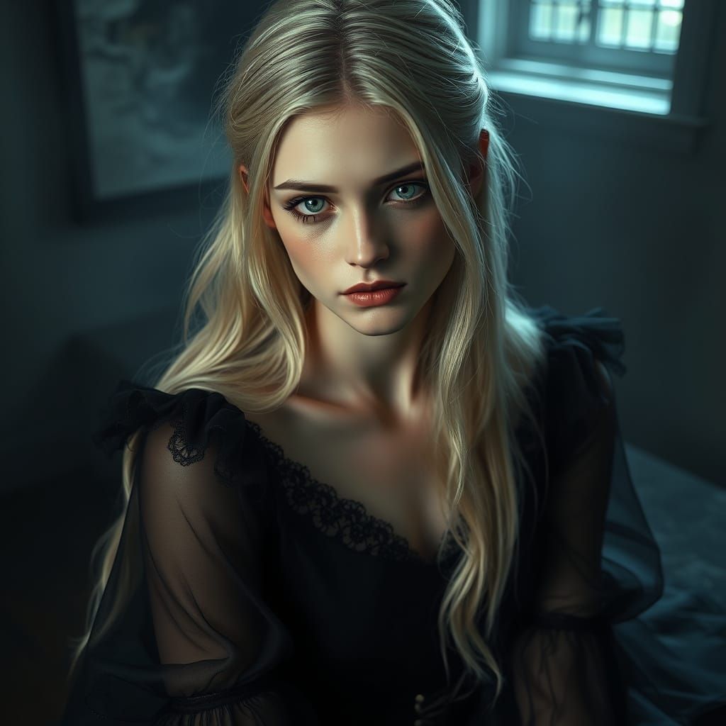 Hyperrealistic Goth Woman Weeping in a Mystical Setting