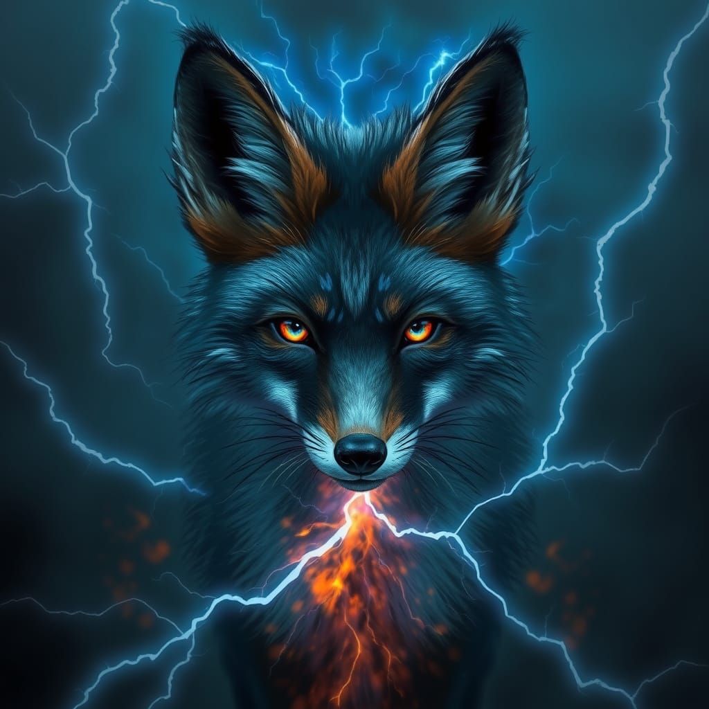 Mysterious Fox with Blue Lightning Aura
