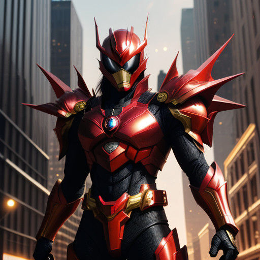 Glowing Red Dragon-Kamen Rider Emerges on City Street