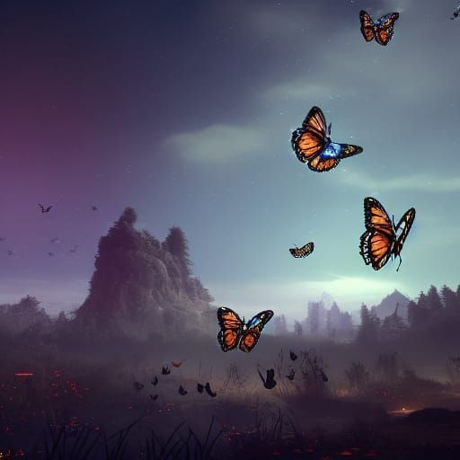 Night Sky Butterflies: Fantasy Concept Art