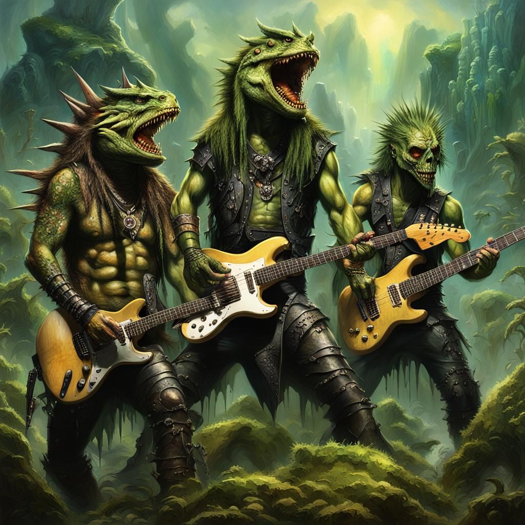 Lizardfolk Punk Band in Stone Age Jungle