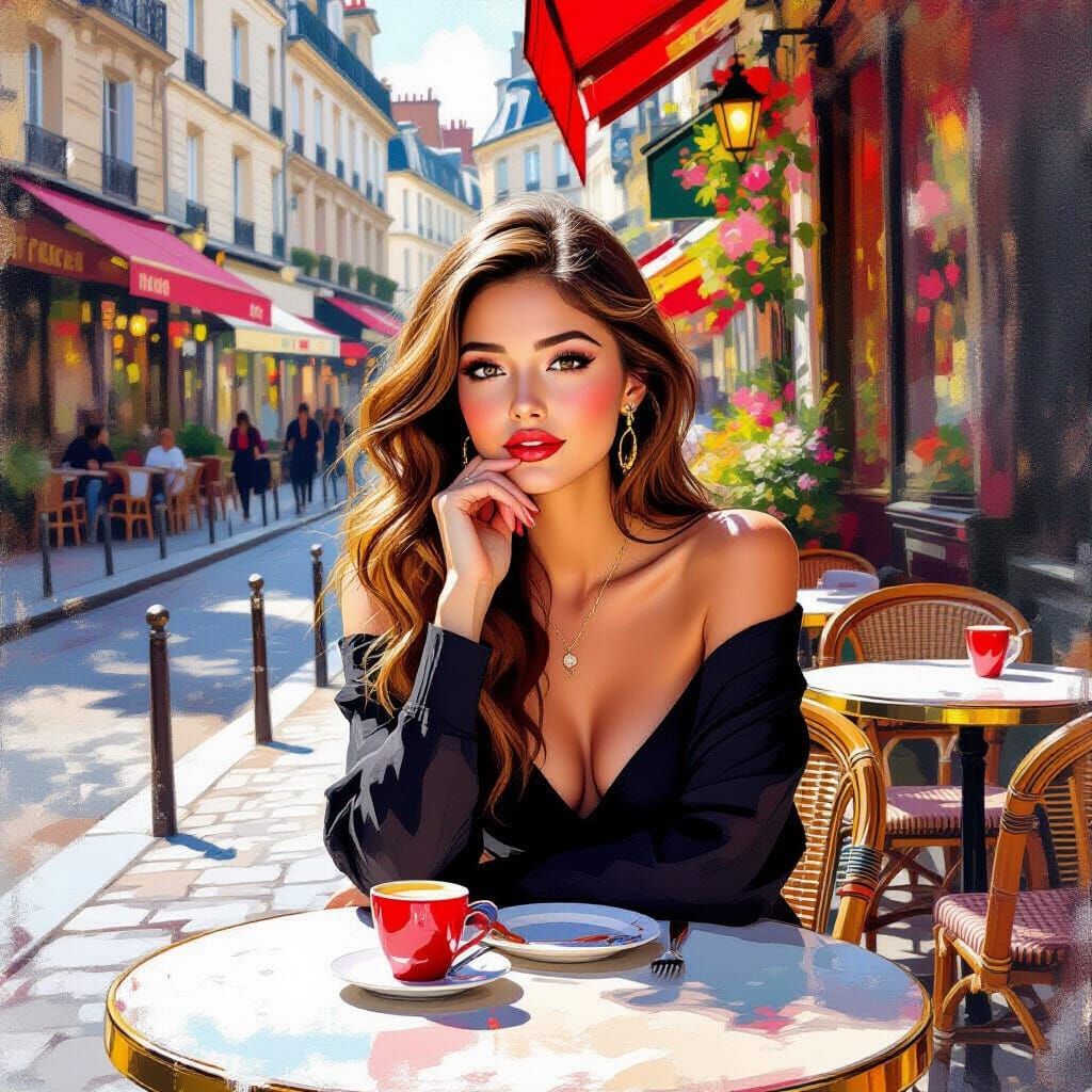 Redhead in Paris Cafe: Impasto K-Pop Glamour