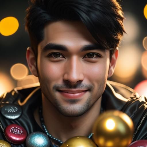 Young Samoan Man Surrounded by Candy in Vibrant Colors