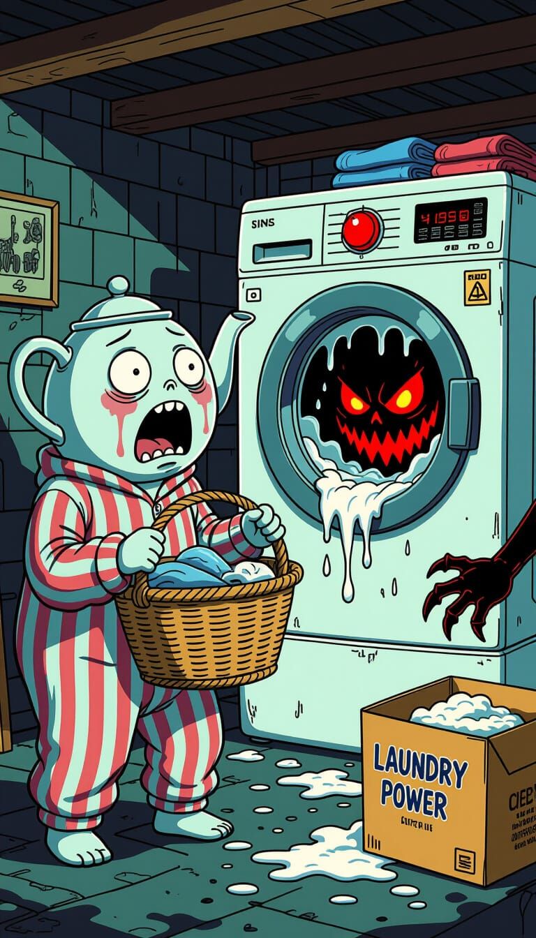 Terrified Teapot Confronts Demonic Washing Machine
