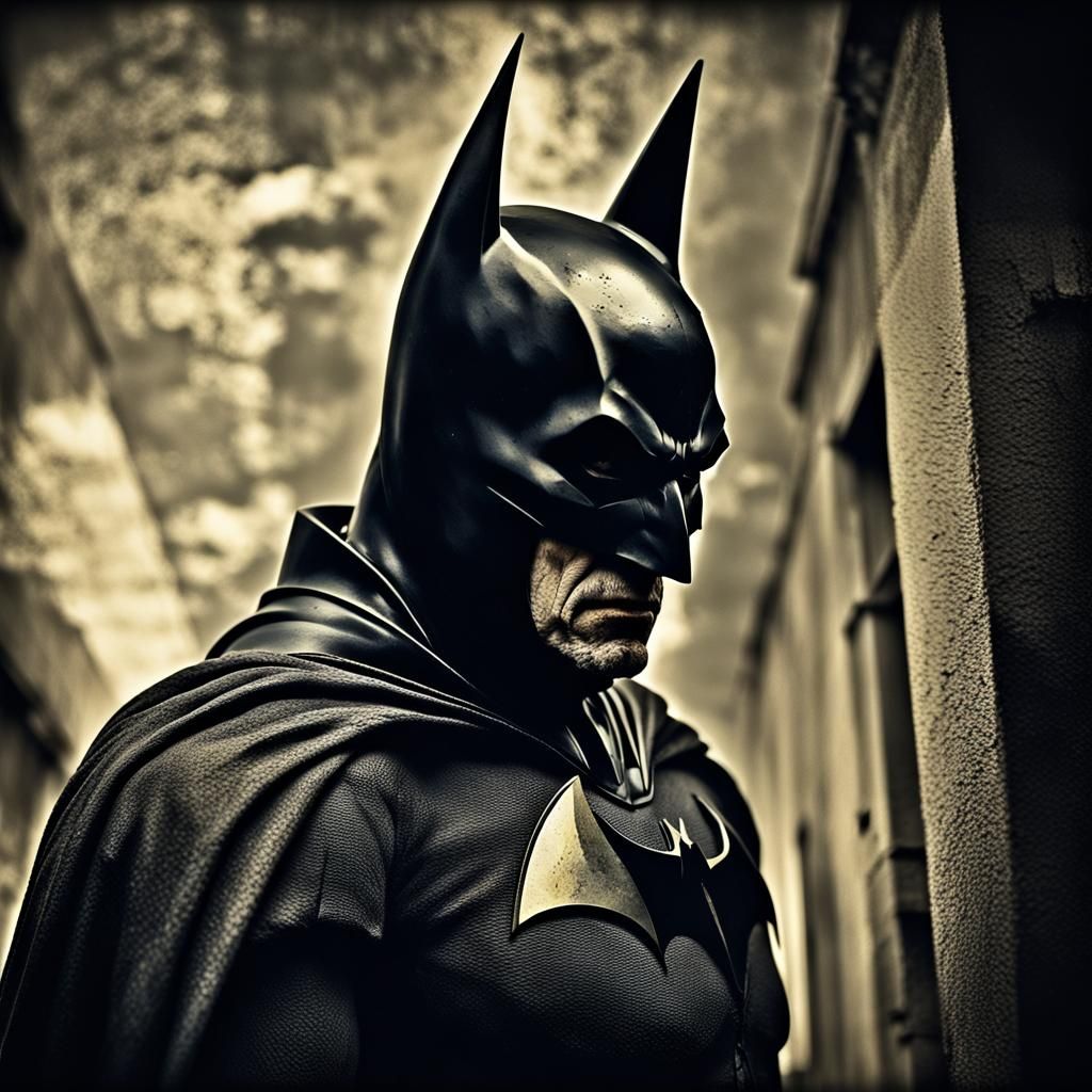 Cosmic Batman Portrait Reflecting Time's Passage