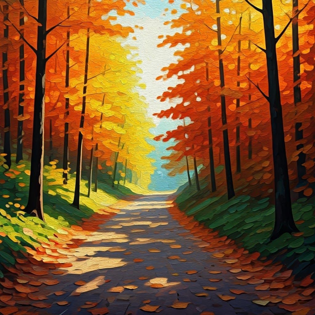 Autumn Forest Path in Impasto Style