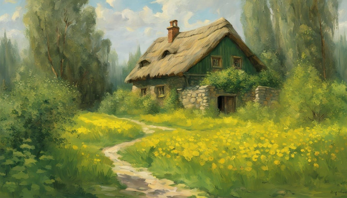 Idyllic Ukrainian Countryside Cottage in Classic Landscape S...