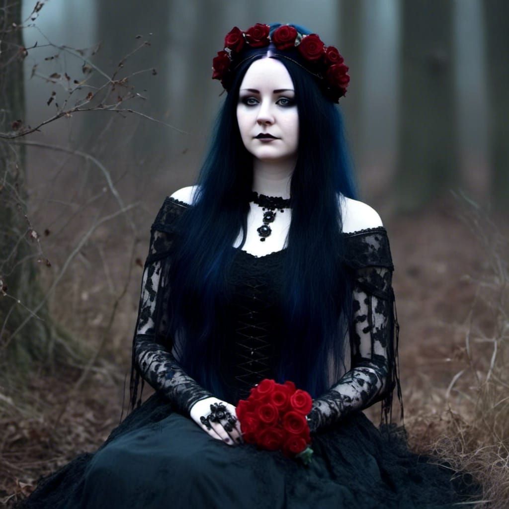 Gothic Woman with Rose Crown in Dreamy Style