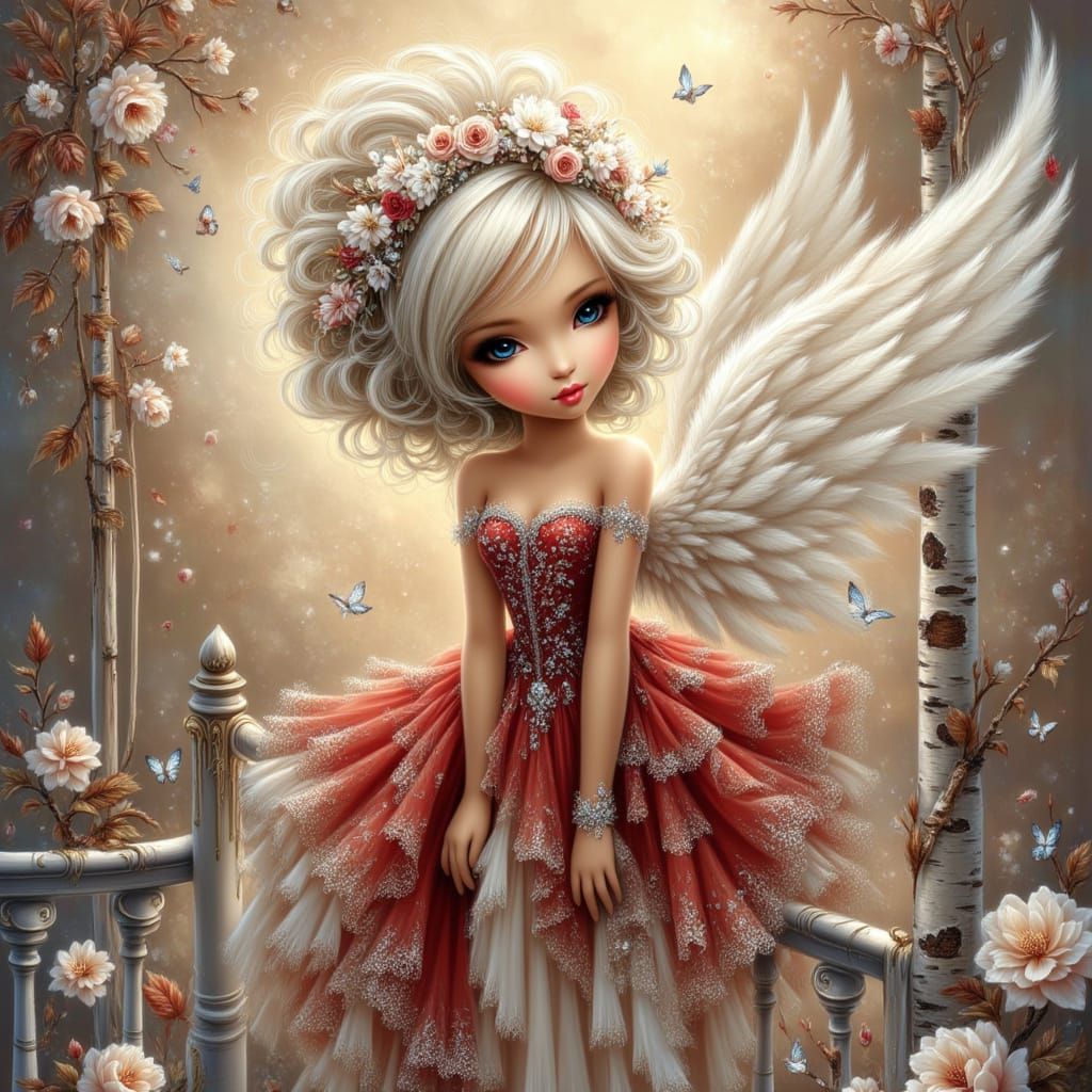 Ethereal Girl in Lace Dress on Balcony