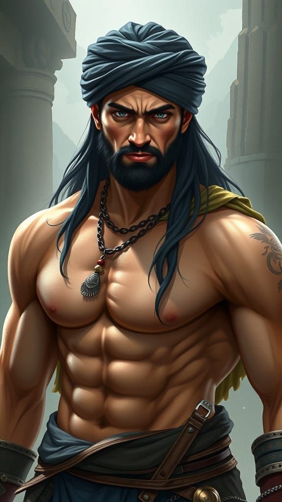 Handsome Persian Warrior in Fantasy Art Style