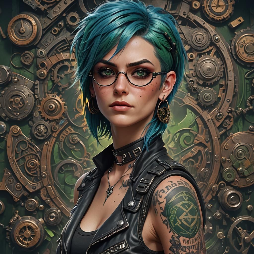 Punk Rock Girl with Blue Hair in Detailed Matte Painting