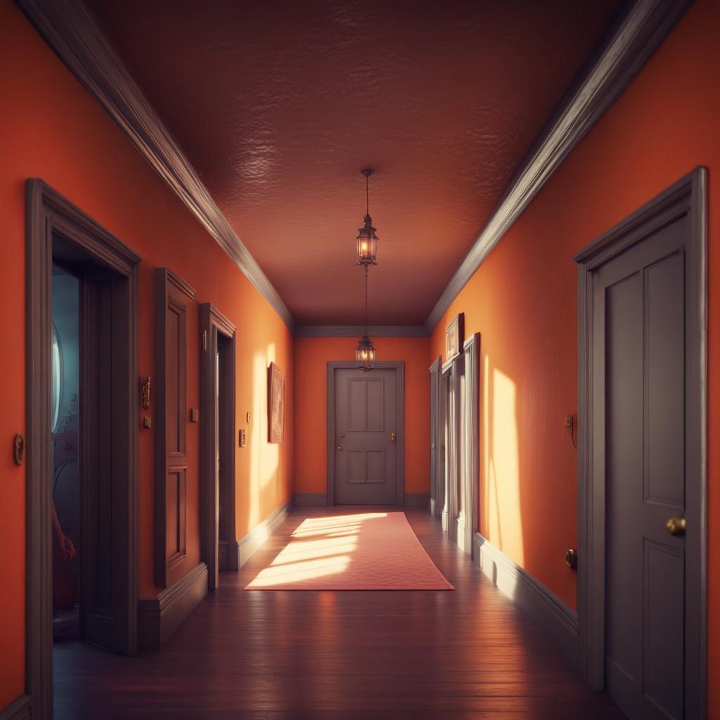 Creepy Old House Hallway: Pixar-Style 3D Render