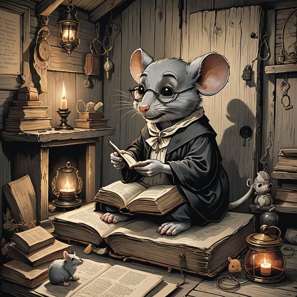 Mouse Watches Woman Read Bible: Gris Grimly Art