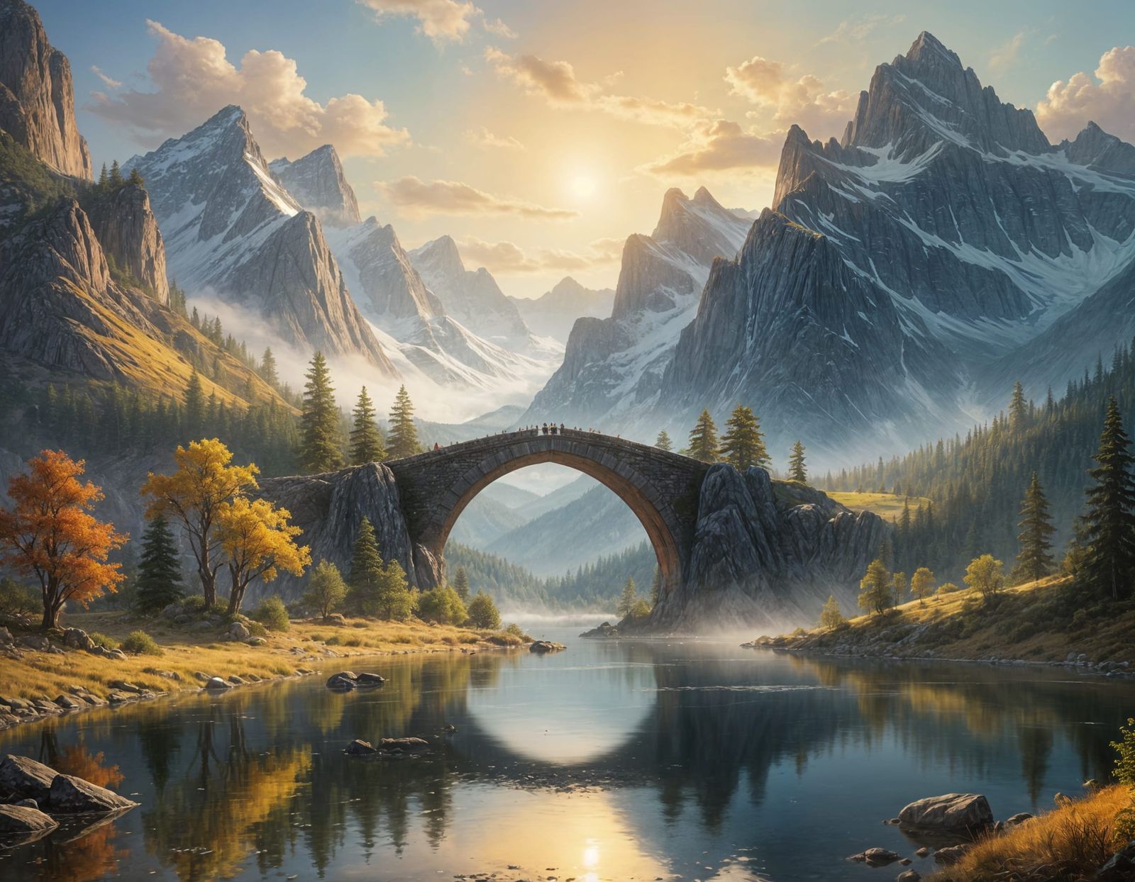 Mountain Arch Bridge in Grand Landscape