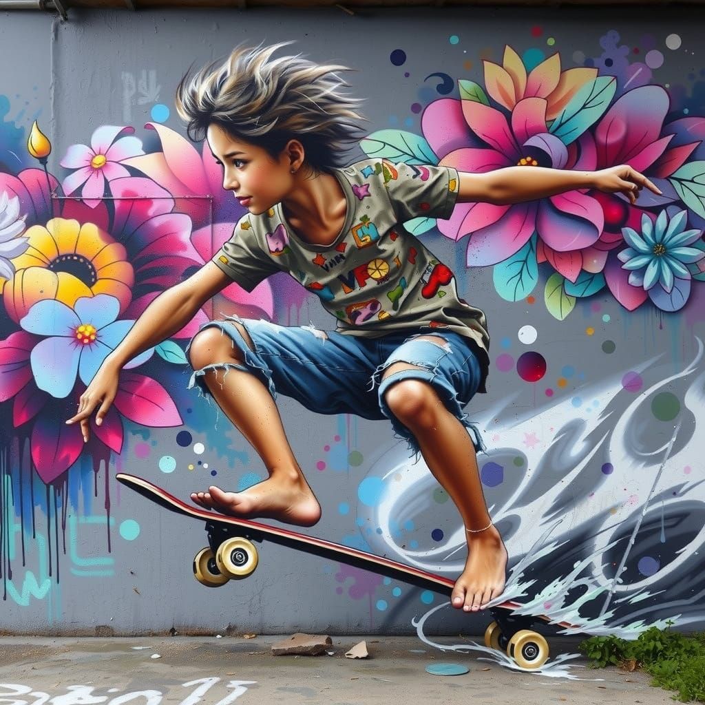 California Dreaming Skater in Vibrant Street Art