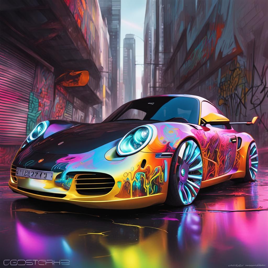 Futuristic Porsche in Graffiti Art Style