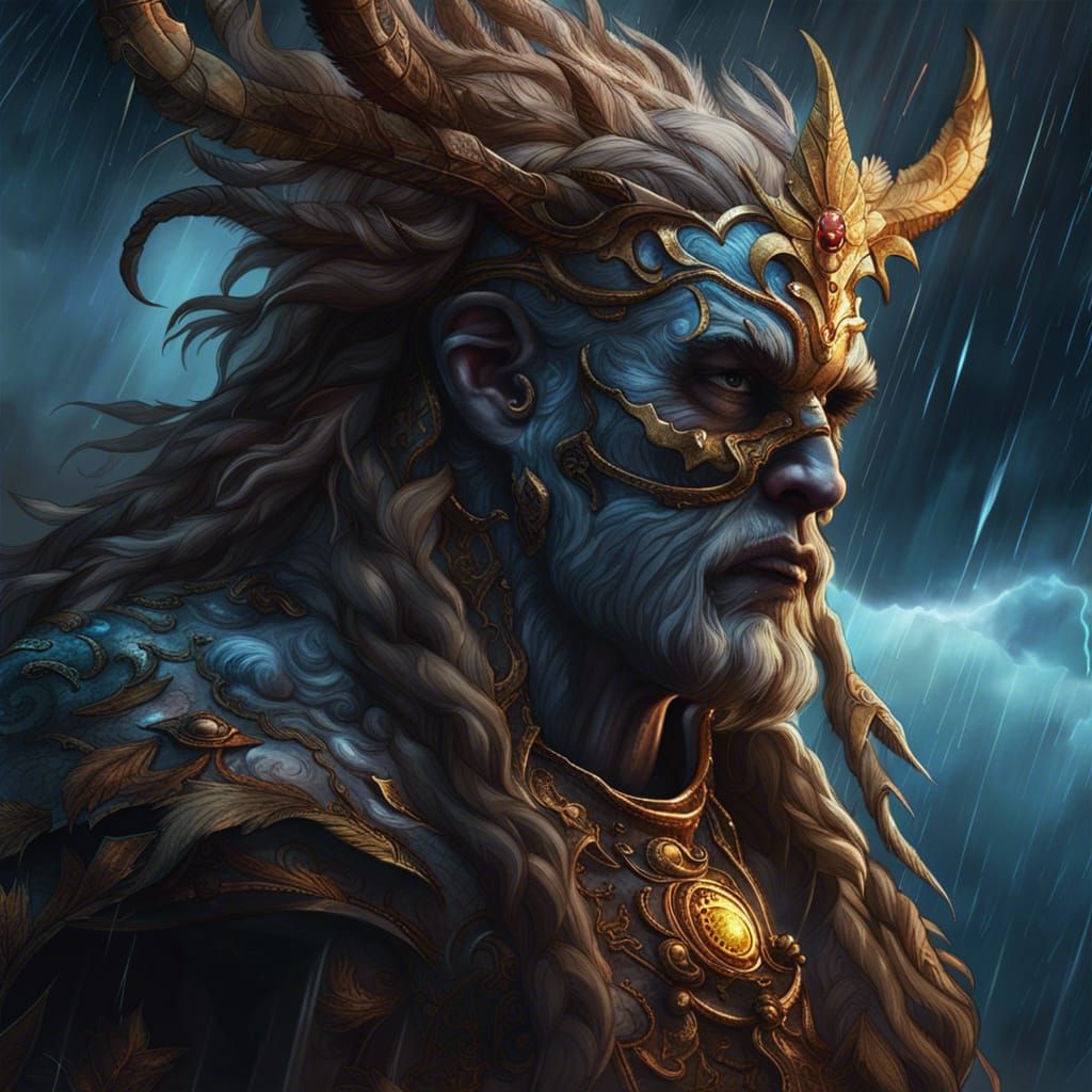 Finnish God of Thunder in Dark Fantasy Style