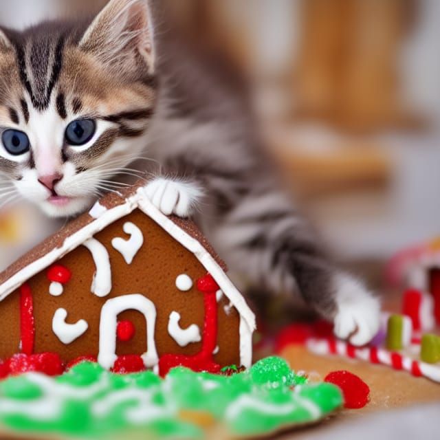 Kitten's Sweet Tooth: Biting Gingerbread House