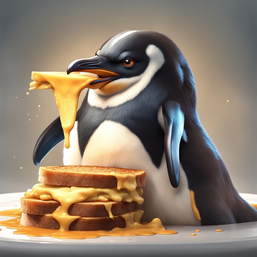 Penguin's Grilled Cheese: Hyperdetailed Concept Art