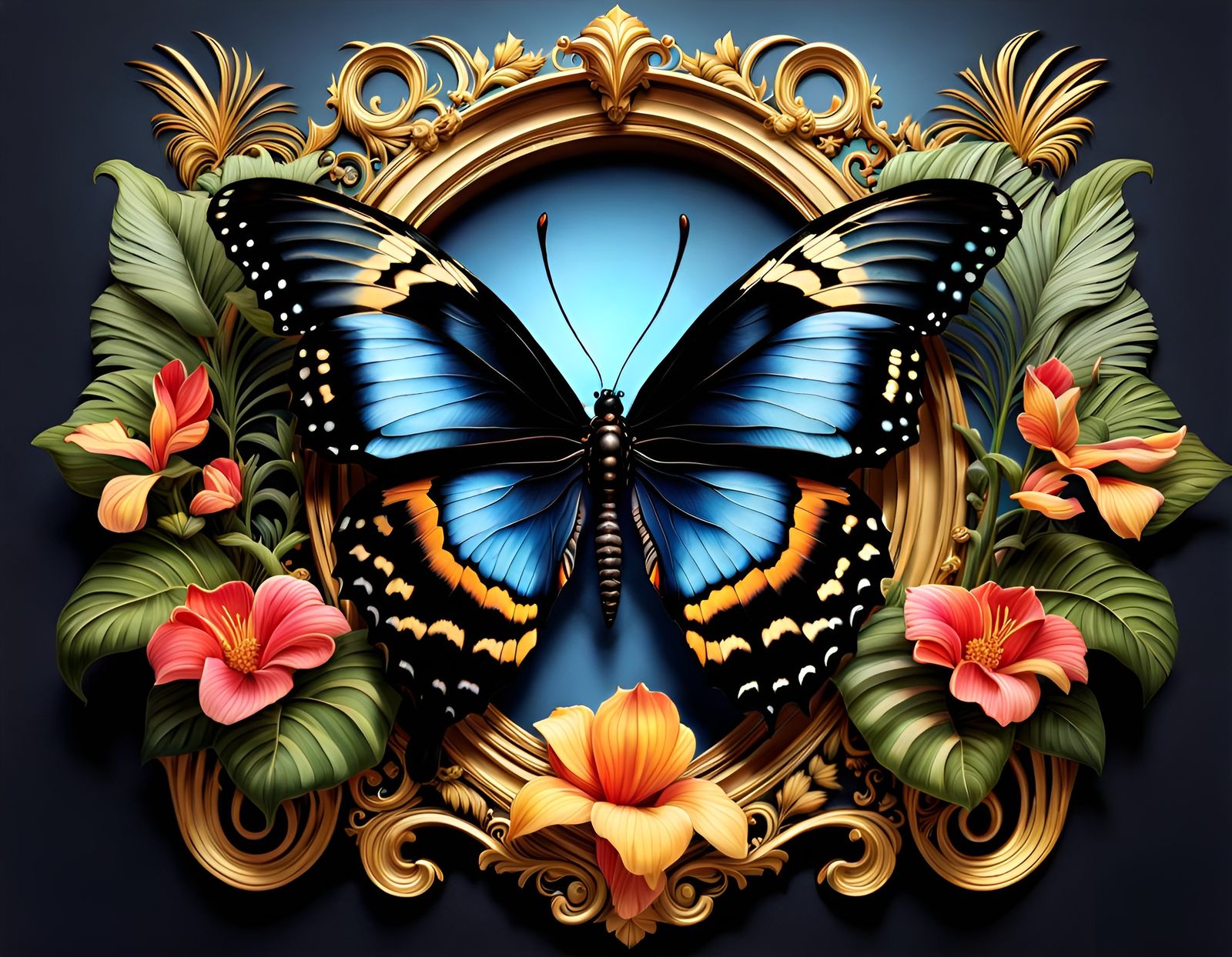 Ornate Black Butterfly in Baroque Garden