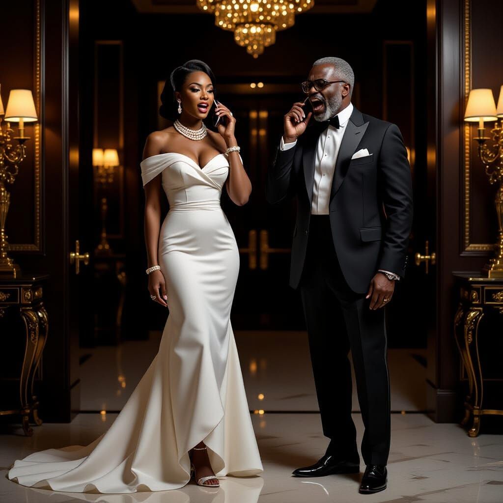 Glamorous Woman and Angry Man in Cinematic Style