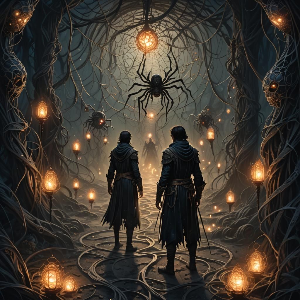 Adventurer at Silk Chamber Crossroads in Dark Fantasy Style