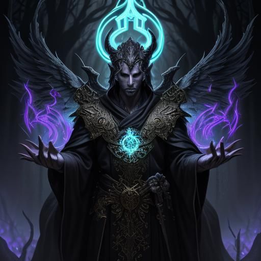 Lucifer in Misty Forest: Dark Fantasy Art