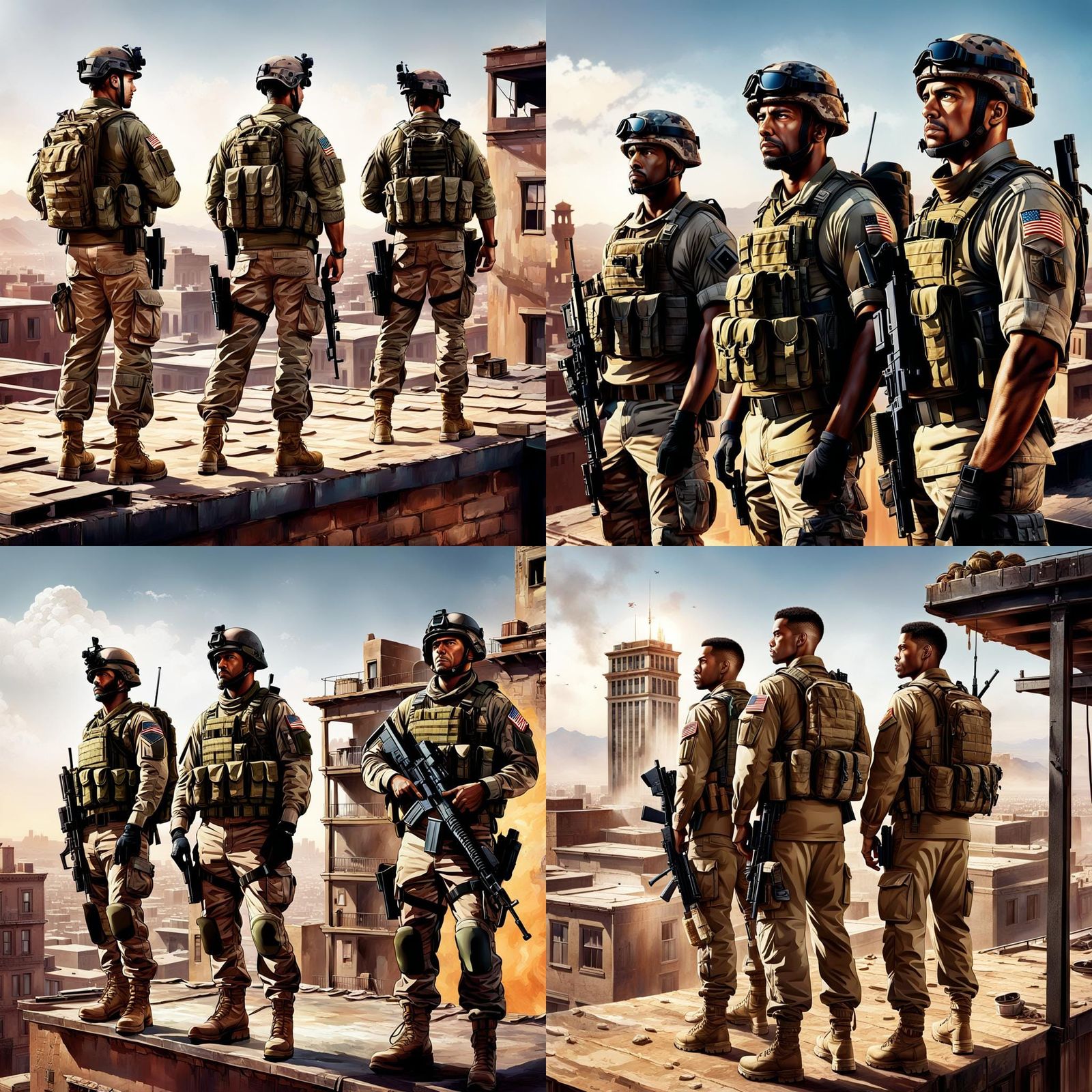 US Soldiers Observing Market: Hyperrealistic Concept Art