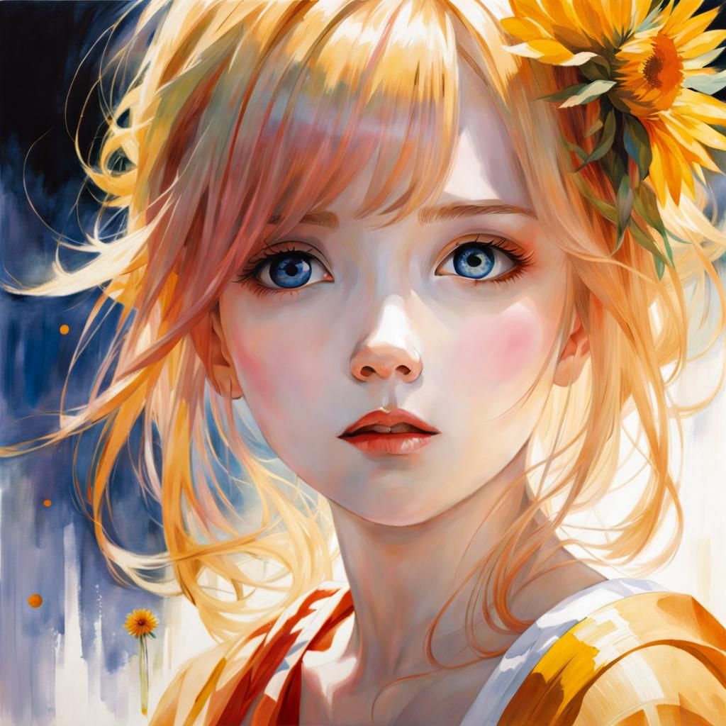 Charming Girl Portrait in Watercolor and Ink