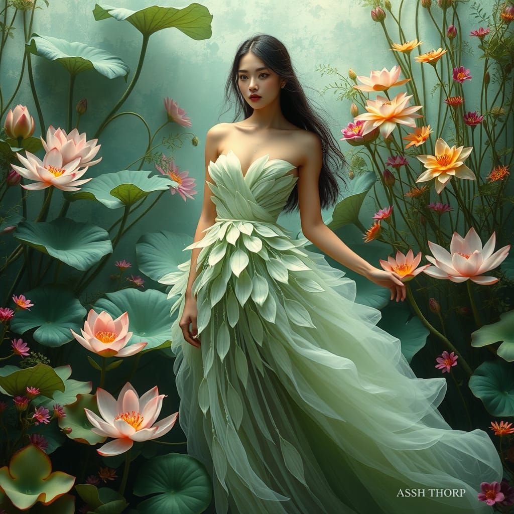 Ethereal Lotus Goddess in Watercolor Style