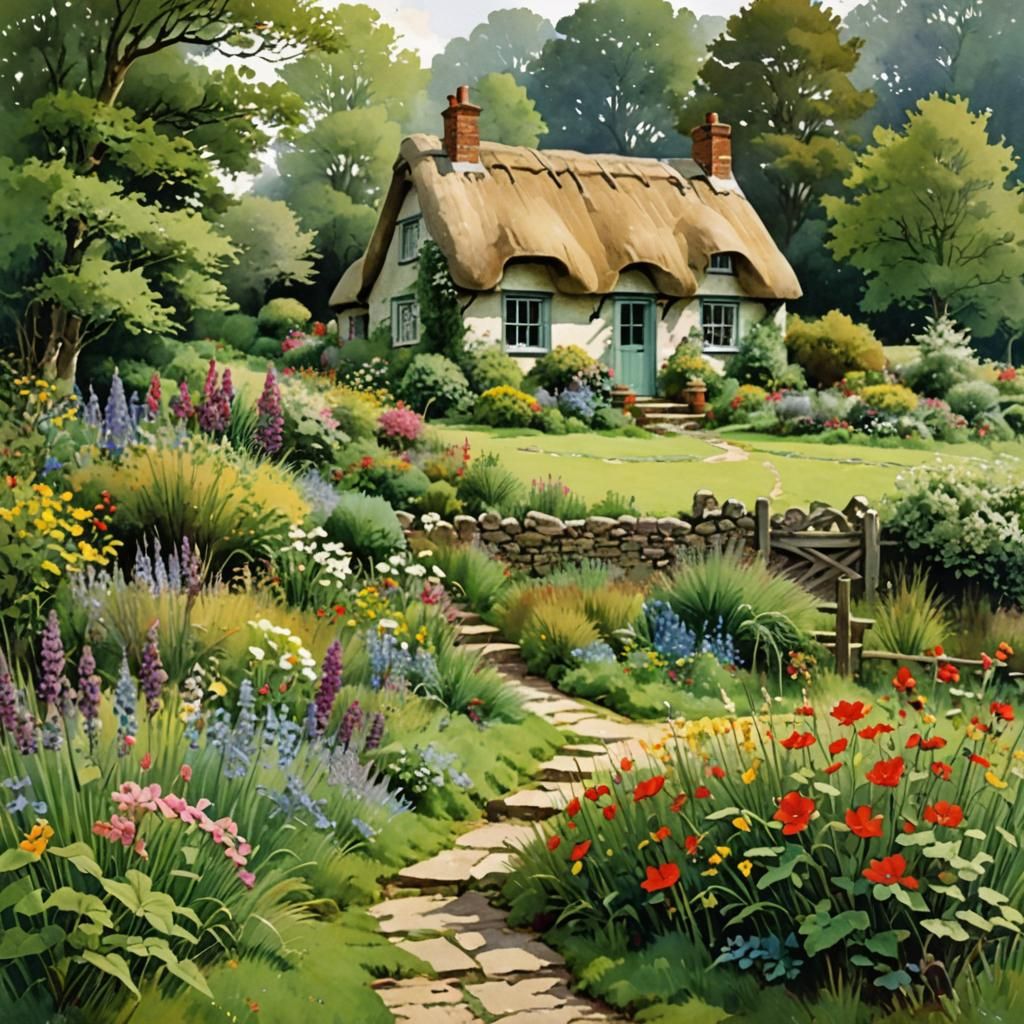 Charming Cottage in Watercolor Style