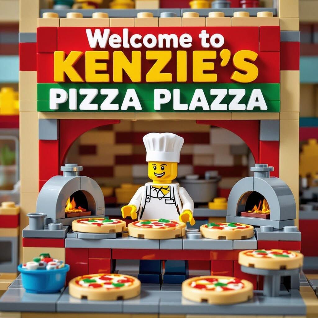 Lego Pizza Plaza with Chef in Vibrant Toy Style