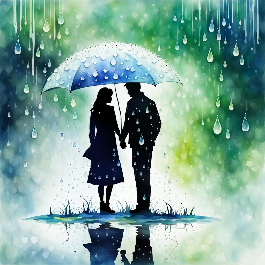 Love Couple in Dew Drop: Watercolor Art