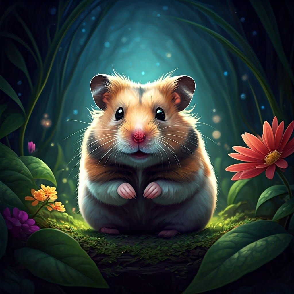 Hamster in Dreamlike Fantasy Landscape, Digital Art