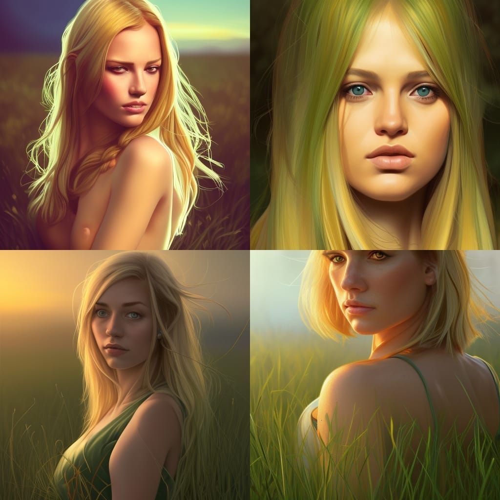 Blond Girl Portrait at Sunset in Artgerm Style